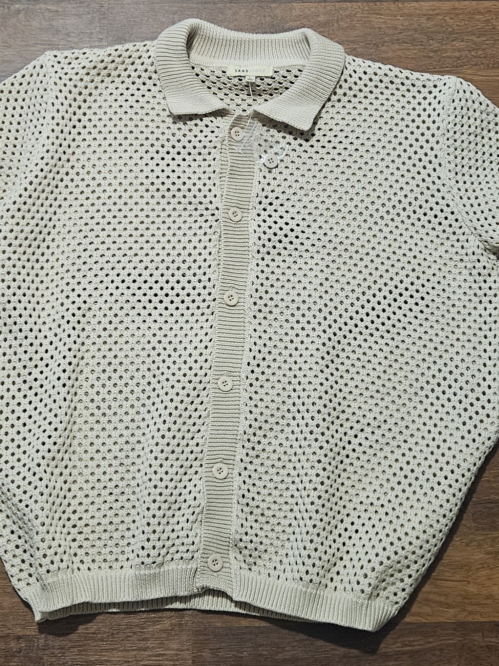 NWOT SANDSTONE mens short-sleeve dress shirt  ACRYLIC SIZE LARGE COLOR CREAM  D